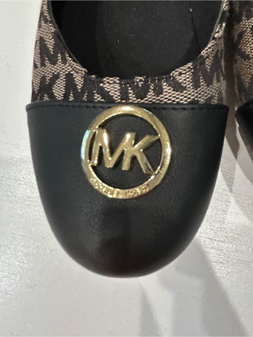 Michael Kors Black and Brown Logo Ballet Flats with Gold MK Medallion - Picture 2 of 6